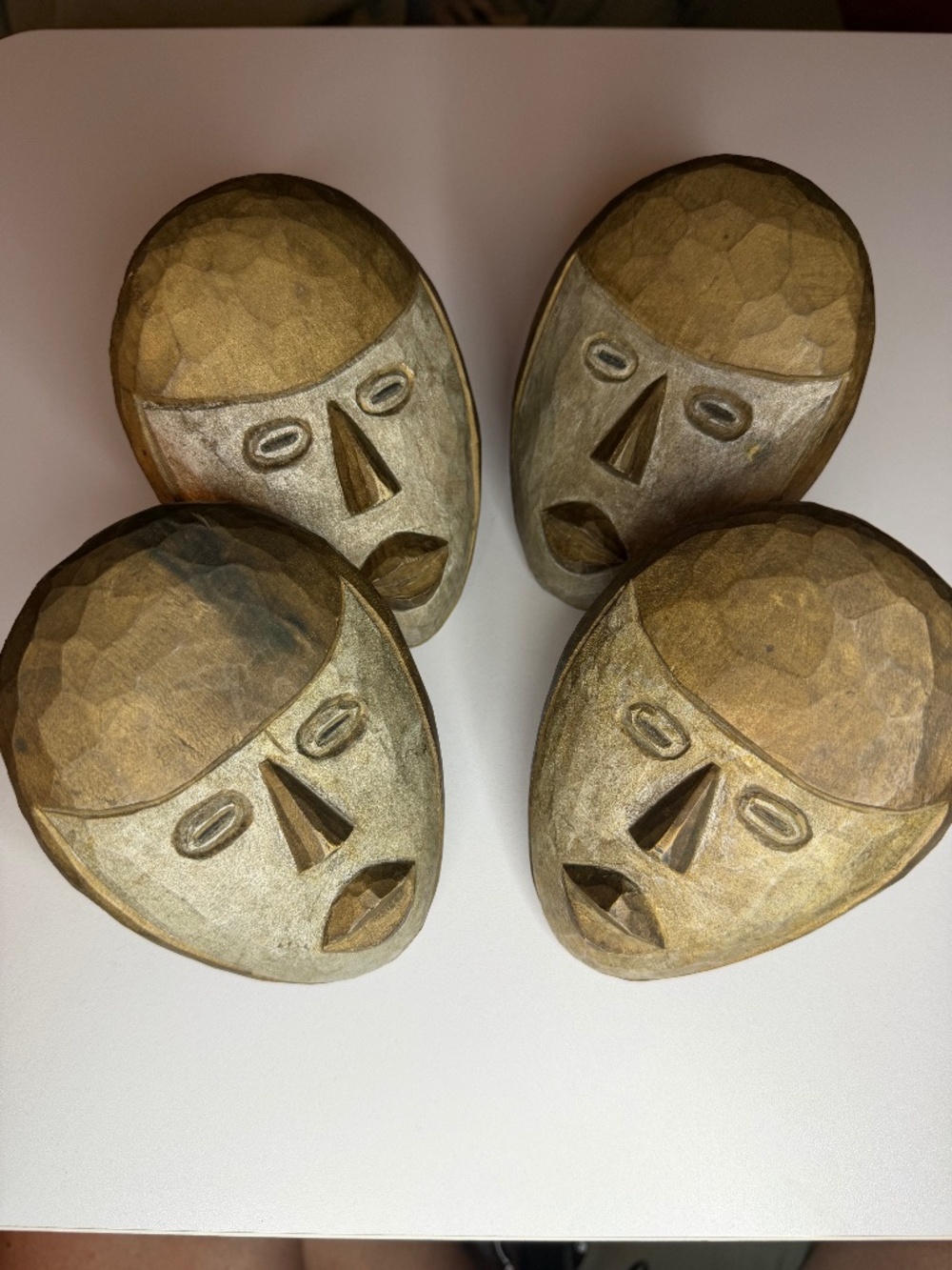 Set of 4 Wooden Hand Carved Tribal Face Mask Napkin Rings 4" x 5"